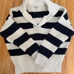 Striped Knit Sweater in Navy and Cream